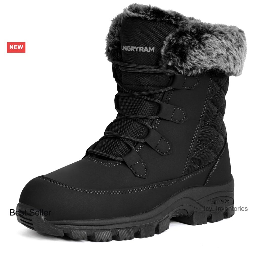 Non Slip Steel Toe Winter Boots Insulated Faux Fur Mid Calf Work Snow